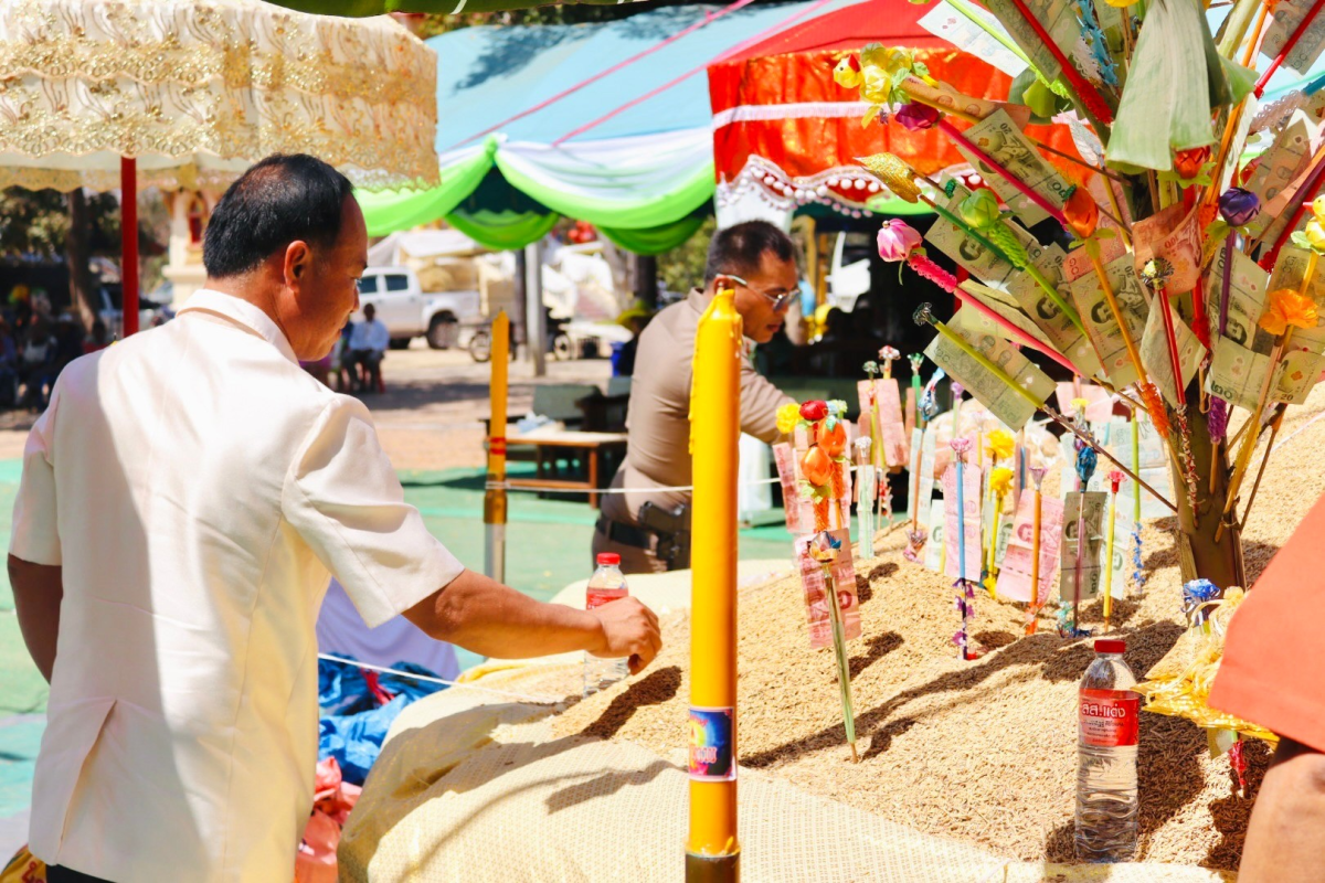ร่วมโครงการจัดงานสืบสานประเพณีบายศรี สู่ขวัญข้าวและรับขวัญต้นกล้าวัฒนธรรม (ผู้มีบุญเกิดใหม่) ณ วัดศิริมังคลาราม (โนนเหลื่อม)