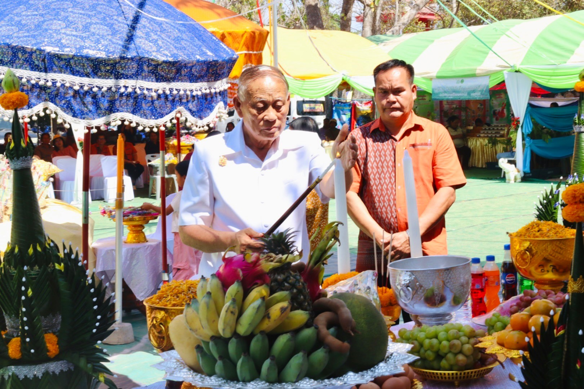 ร่วมโครงการจัดงานสืบสานประเพณีบายศรี สู่ขวัญข้าวและรับขวัญต้นกล้าวัฒนธรรม (ผู้มีบุญเกิดใหม่) ณ วัดศิริมังคลาราม (โนนเหลื่อม)