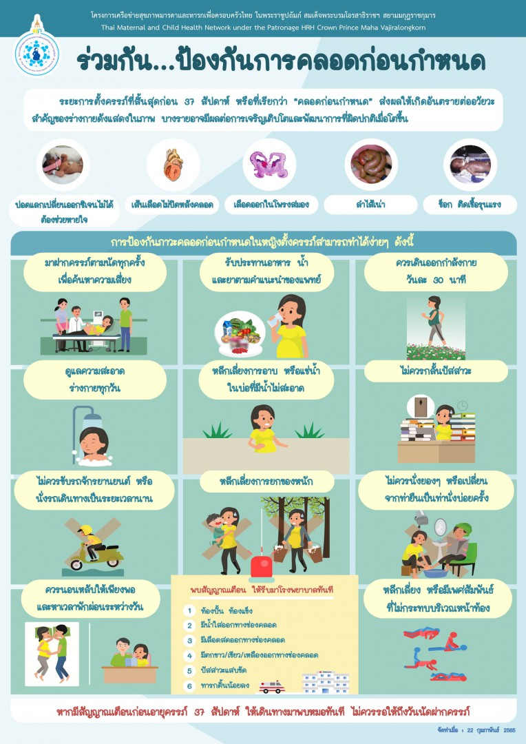 ประชาสัมพันธ์ เรื่องร่วมกันป้องกันการคลอดก่อนกำหนด โดยโครงการเครือข่ายสุขภาพมารดาและทารกเพื่อครอบครัวไทย ในพระราชูปถัมภ์ สมเด็จพระบรมโอรสาธิราชฯ สยามมงกุฏราชกุมารี