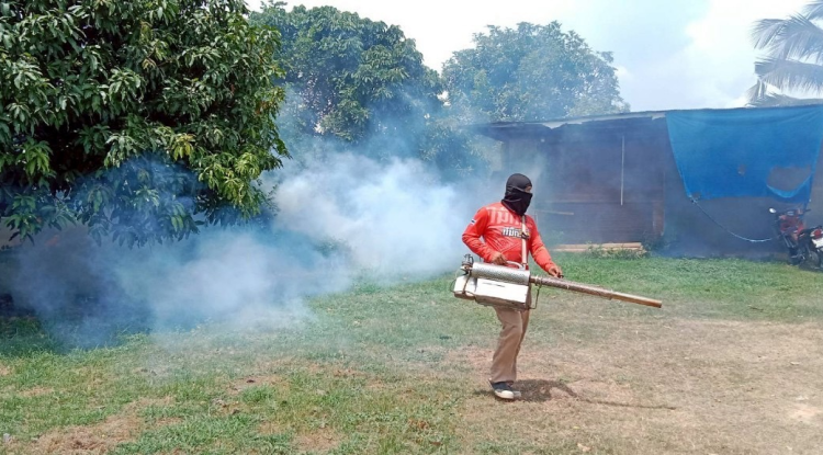 กิจกรรมฉีดพ่นหมอกควันกำจัดลูกน้ำยุงลาย ครั้งที่ 1 บริเวณภายในหมู่บ้านโนนค่าง หมู่ที่7