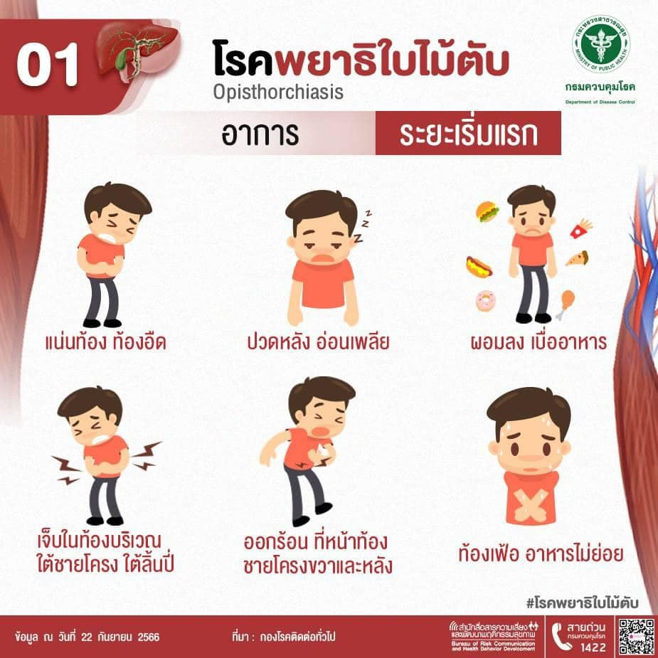 โรคพยาธิใบไม้ตับ (Opisthorchiasis) เกิดจากพยาธิใบไม้ตับ ซึ่งโรคนี้เป็นสาเหตุหลักของโรคมะเร็งท่อน้ำดีในคนไทย