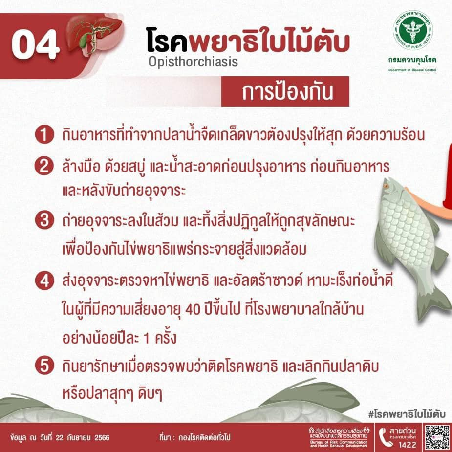 โรคพยาธิใบไม้ตับ (Opisthorchiasis) เกิดจากพยาธิใบไม้ตับ ซึ่งโรคนี้เป็นสาเหตุหลักของโรคมะเร็งท่อน้ำดีในคนไทย